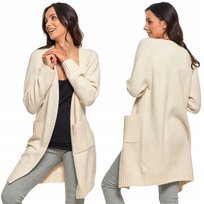 Kardigan Damski Długi Sweter Kieszenie Ciepły Luźny Oversize Moraj Xs/S Ecru