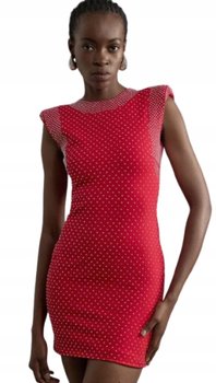 Karen Millen Czerwona Sukienka Mini z Dżetami na Zamek dla Niskich S B1c - Karen Millen