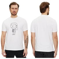 KARL LAGERFELD Koszulka Męska T-shirt Bawełniany Biała Czarne Logo r. XL