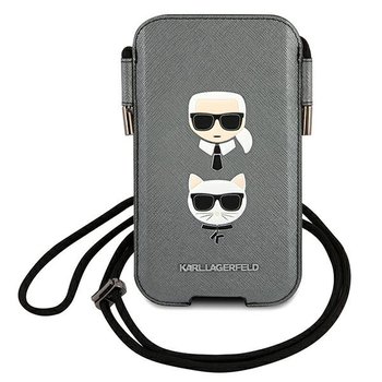 Karl Lagerfeld Torebka Klhcp12Lophkcg 6,7" Szary/Grey Hardcase Saffiano Ikonik Karl&Choupette Head - GUESS