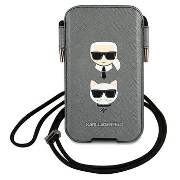 Karl Lagerfeld Torebka Klhcp12Mophkcg 6,1" Szary/Grey Hardcase Saffiano Ikonik Karl&Choupette Head - GUESS