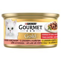 Karma dla kota Gourmet gold Kawałki w sosie z łososiem i kurczakiem,  85 g