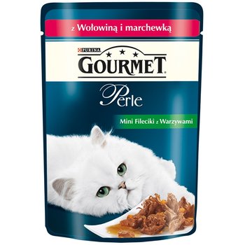 Karma dla kotów Gourmet Perle Mini fileciki z wołowiną w sosie z warzywami, 85 g - Purina