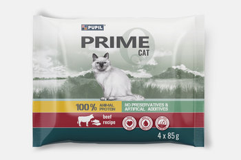 Karma mokra dla kota PUPIL Prime bogata w wołowinę z wątróbką + pstrąga z łososiem 4 x 85 g - PUPIL Foods
