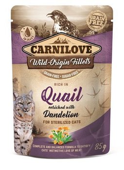 Karma mokra dla kotów CARNILOVE Cat Pouch Quail&Dendelion Sterilized, 85 g - Carnilove