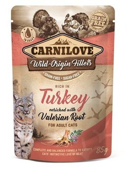 Karma mokra dla kotów CARNILOVE Cat Pouch Turkey&Valerian, 85 g - Carnilove