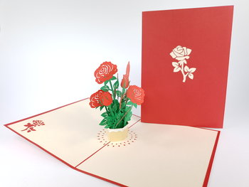 Karnet okolicznościowy 3D, Bukiet róż w wazonie - GrandGift