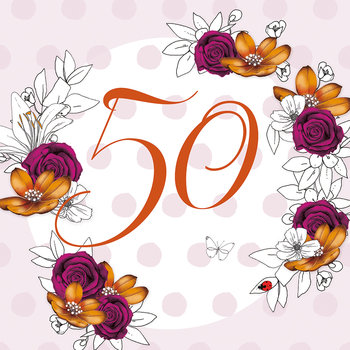 Karnet okolicznościowy, kwadrat, Swarovski, 50 urodziny kwiaty - Clear Creations