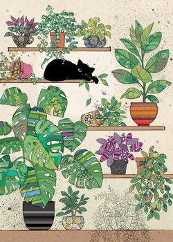 karnet okolicznościowy, rośliny, kot