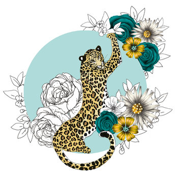 Karnet okolicznościowy Swarovski, gepard i kwiaty - Clear Creations