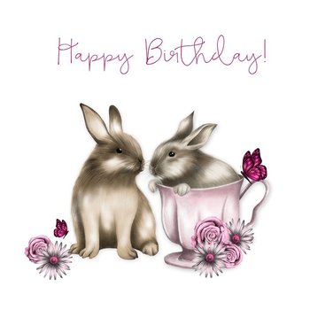 Karnet Swarovski kwadrat Urodziny króliki - Clear Creations