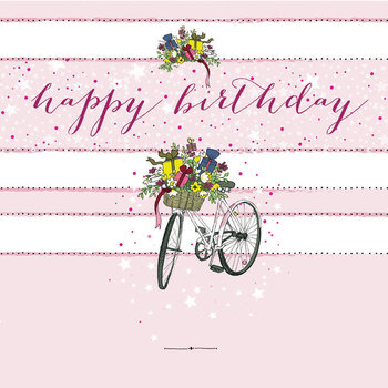 Karnet Swarovski kwadrat Urodziny rower z kwiatami CL0202 - Clear Creations
