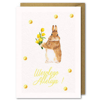 Karnet Wielkanocny, zając i tulipany