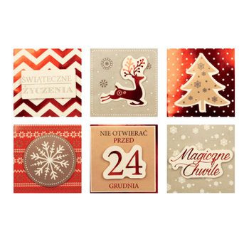 KARNETY SAMOPRZYLEPNE 5X5 CM, 12 SZT., ŚIncood, Karnety świąteczne samoprzylepne, 5x5 cm, 12 szt.WIĄTECZNE, CZERWONO-ZŁOTE - incood