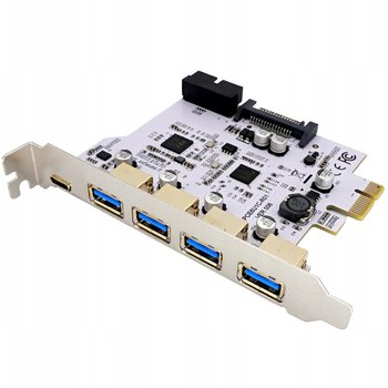 Karta adapter do komputera PCI PCIe 1X na 4x USB A 1x USB C 3.1 Gen1 biała - ELECTRONICA 4U