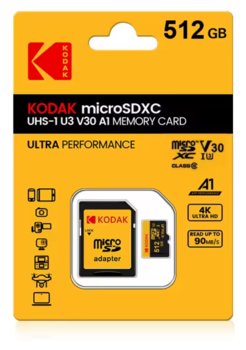 Karta pamięci KODAK micro SDXC 512GB U3 A1 C10 V30 100Mb/s szybka - Kodak