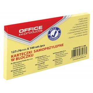 Karteczki samoprzylepne, 76x127 mm, żółte, 100 szt. - Office Products