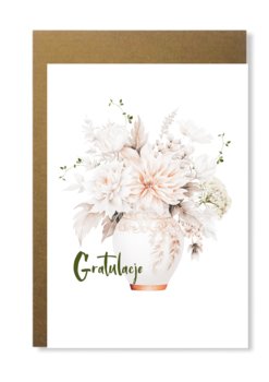 Kartka gratulacje gratulacyjna z kwiatam elegancka minimalistyczna biała - Manufaktura dobrego papieru