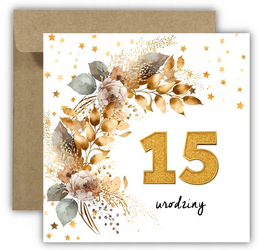 Kartka na 15 urodziny urodzinowa z liczbą zlote liście - Inna marka ...