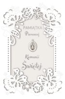 Kartka na Komunię z medalikiem, ażurowa KPAS160