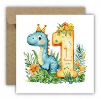 Kartka na roczek 1 urodziny cyfra dinosaur akwarele dla dzieci Inna marka