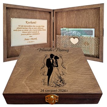 Kartka na ślub, drewniane pudełko na pieniądze - Prowansalska Manufaktura