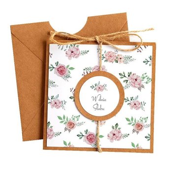 Kartka Okolicznościowa na Ślub - Eco Vintage - Kwiaty Różowe - Karnet ślubny - OCHprosze