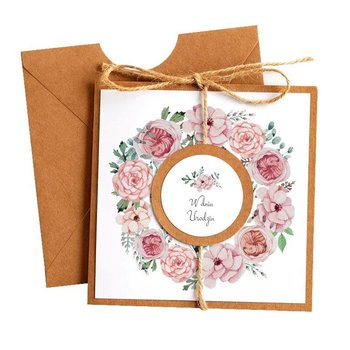 Kartka Okolicznościowa na Urodziny - Eco Vintage Wianek - Kwiaty Różowe - Karnet urodzinowy - OCHprosze