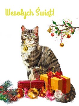 Kartka świąteczna Boże Narodzenie B6  21 Kot Z Prezentami - Henry