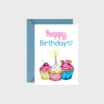 Kartka urodzinowa, Happy muffins, blue