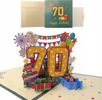 Kartka urodzinowa na 70. urodziny 3D Pop Up ze złotą kopertą Glamour