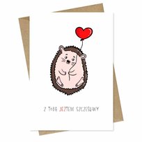 Kartka walentynkowa z jeżem i sercem – Z tobą jeżtem szczęśliwy | Papierove Love