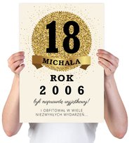 KARTKA XXL Z IMIENIEM URODZINOWA NA 18 URODZINY 2007 2008 2009 LAT KREMOWA + IMIĘ