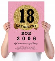KARTKA XXL Z IMIENIEM URODZINOWA NA 18 URODZINY 2007 2008 2009 LAT RÓŻOWA + IMIĘ