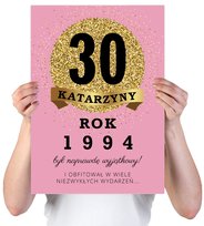 KARTKA XXL Z IMIENIEM URODZINOWA NA 30 URODZINY 1995 1996 1997 LAT RÓŻOWA + IMIĘ