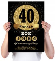 KARTKA XXL Z IMIENIEM URODZINOWA NA 40 URODZINY 1985 1986 1987 LAT CZARNA + IMIĘ