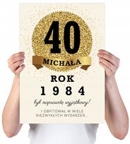 KARTKA XXL Z IMIENIEM URODZINOWA NA 40 URODZINY 1985 1986 1987 LAT KREMOWA + IMIĘ