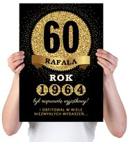 KARTKA XXL Z IMIENIEM URODZINOWA NA 60 URODZINY 1965 1966 1967  LAT CZARNA + IMIĘ