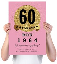KARTKA XXL Z IMIENIEM URODZINOWA NA 60 URODZINY 1965 1966 1967 LAT RÓŻOWA + IMIĘ