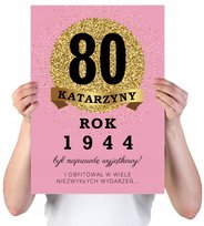 KARTKA XXL Z IMIENIEM URODZINOWA NA 80 URODZINY 1945 1946 1947 LAT  RÓŻOWA + IMIĘ