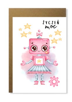 Kartka z różowym robotem dla dziewczynki urodziny