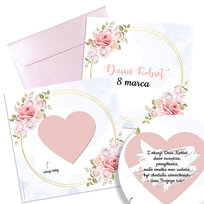 Kartka ZDRAPKA na DZIEŃ KOBIET życzenia różowa