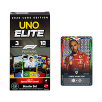 Karty UNO Elite Formuła 1 2025 Booster Pack Karty F1 Zestaw dodatkowy 30 kart Edycja podstawowa, Dodatek do gry dla dzieci 7+ i dorosłych JLV43