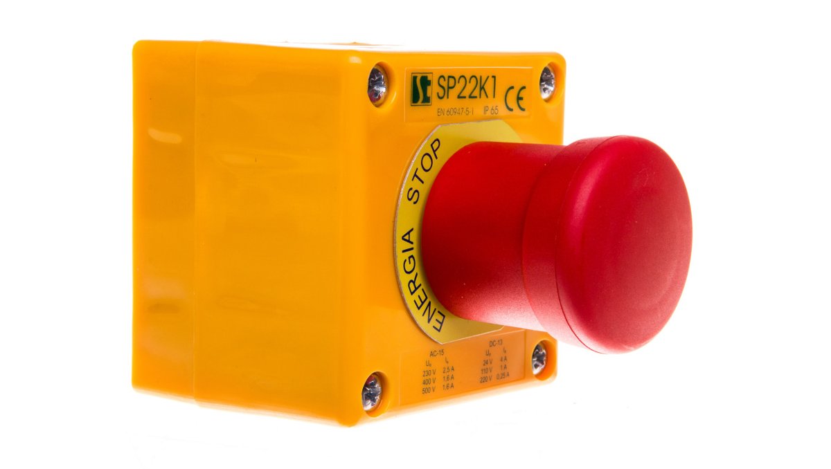 Zdjęcia - Żyrandol / lampa Kaseta z przyciskiem bezpieczeństwa IP65 żółta 1x dławnica SP22K1BN-1