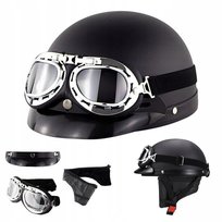 KASK MOTOCYKLOWY ORZESZEK HEŁM CZARNY GOGLE RETRO CHOPPER NIEMIECKI WETERAN Inna marka