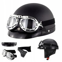 KASK MOTOCYKLOWY ORZESZEK HEŁM CZARNY RETRO CHOPPER NIEMIECKI GOGLE DASZEK Inna marka