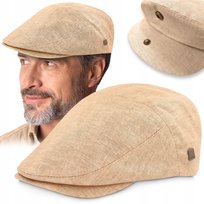 KASZKIET Męski Lniany na Lato Modna Czapka Premium BEŻOWY Pako Jeans