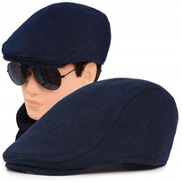 Kaszkiet Męski Zimowy Ocieplany Elegancka Czapka Granatowy 50% Wełny