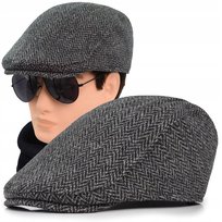 Kaszkiet Męski Zimowy Ocieplany Elegancka Czapka w Jodełkę 50% Wełny