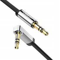Kątowy kabel mini jack 3,5mm AUX UGREEN płaski 1m (czarny)